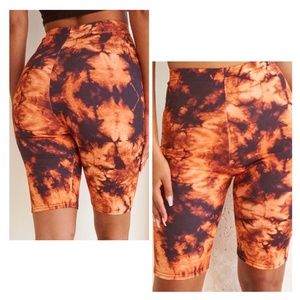 NWT Pretty little thing Orange Tie Dye Rib Cycle Short